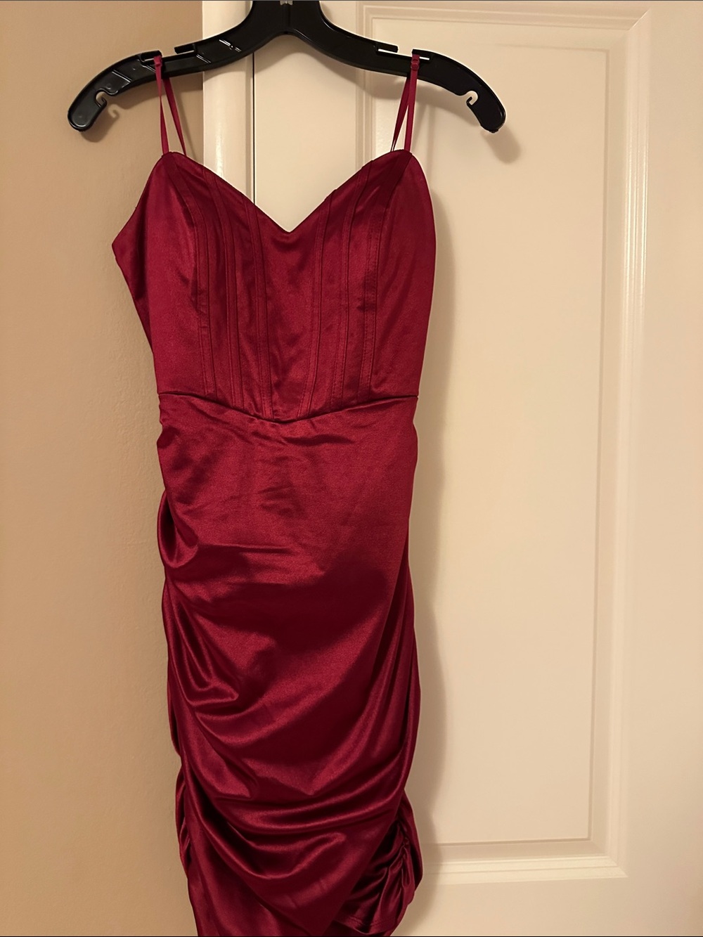 Homecoming Burgundy Satin Spaghetti-Strap Dress